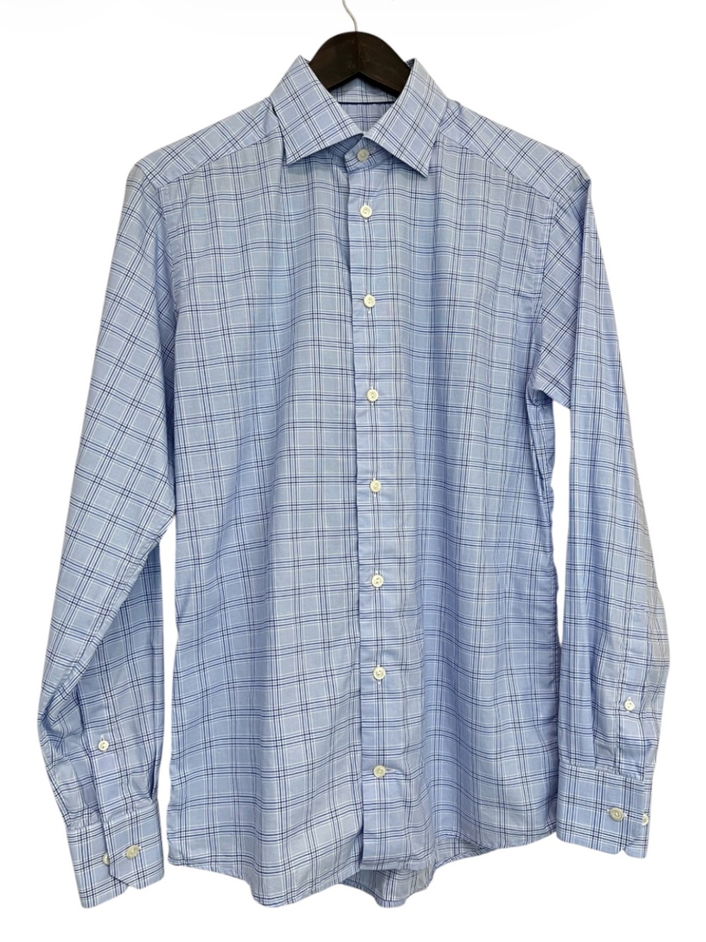 Eton Slim Fit Blue Checked Dress Shirt - 100% Cotton Fine Stretch Twill